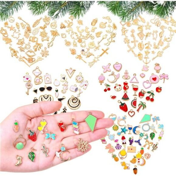 200Pcs Jewelry Charms Bulk Mixed Metal Enamel DIY Necklace Bracelet Craft Kit - Picture 6 of 7